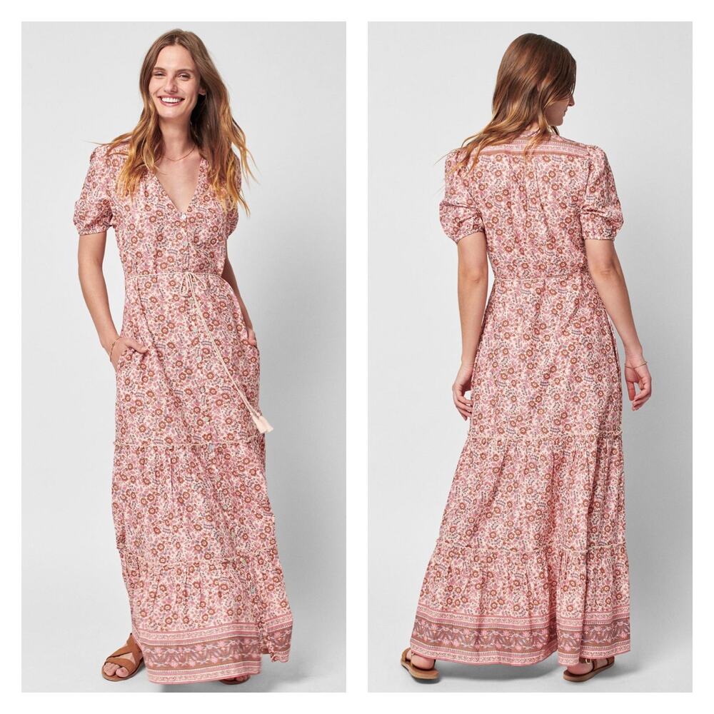 Faherty Orinda Floral Short Sleeve Boho Maxi Dress Size S